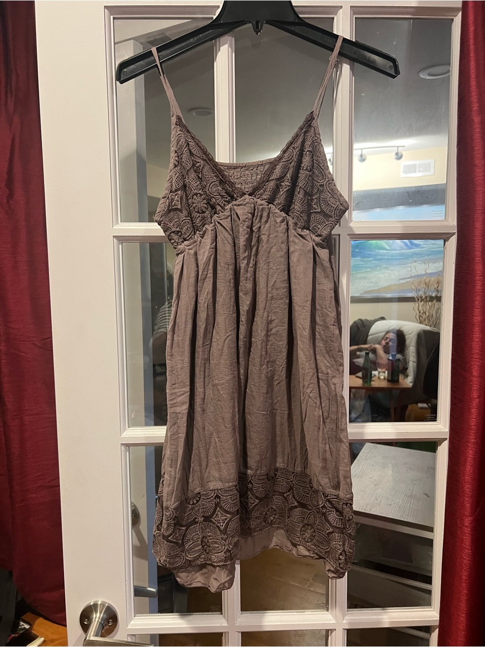 SoAllure Embroidered Taupe Spaghetti-Strap Mini Dress